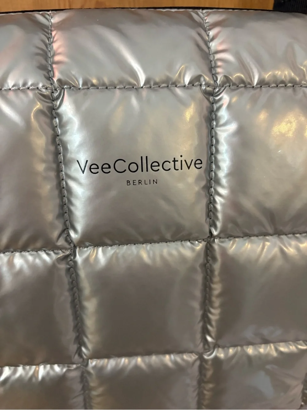 VeeCollective Porter Quilted Laptop Sleeve- Metallic Silver (fits up to 16”)